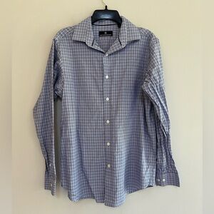 HART SCHAFFNER MARX Men's Long Sleeve Houndstooth Button-Up Shirt, Black/Blue, M